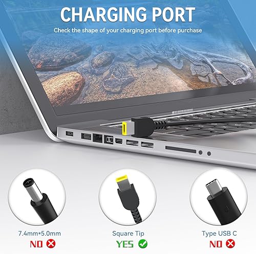 Miniatura 3 de Cargador para portátil de 45 W compatible con Lenovo X240 X250 T440 T450 L450 E450 Yoga 11 11S IdeaPad S21e G50 G40 Z50 Z50-70 Punta cuadrada Cable