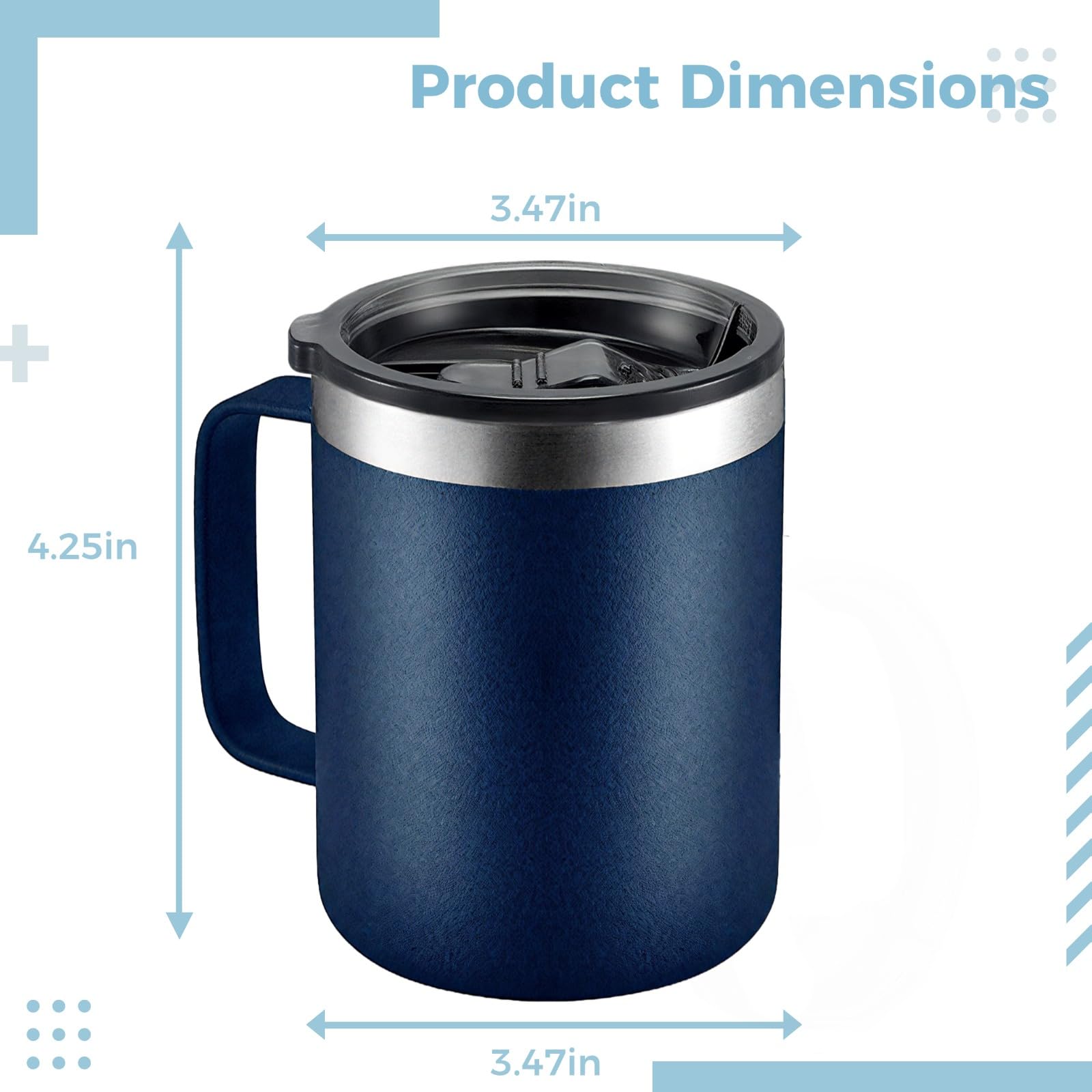 Edelstahl-Kaffeetasse mit Griff, 340 ml, vakuumisoliert, auslaufsicherer Deckel für Büro, Reisen und Camping, tiefblaues, mattes Finish, Thermobecher für heiße und kalte Getränke, 2 Stück
