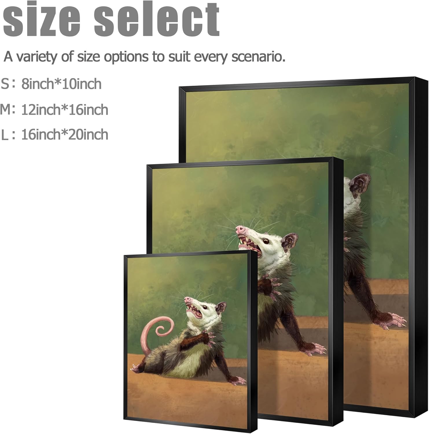 Funny Opossum Wall Art – Framed Canvas Print – Humorous Animal Bathroom Decor for Restroom or Toilet Room 16x20inch-Black Framed