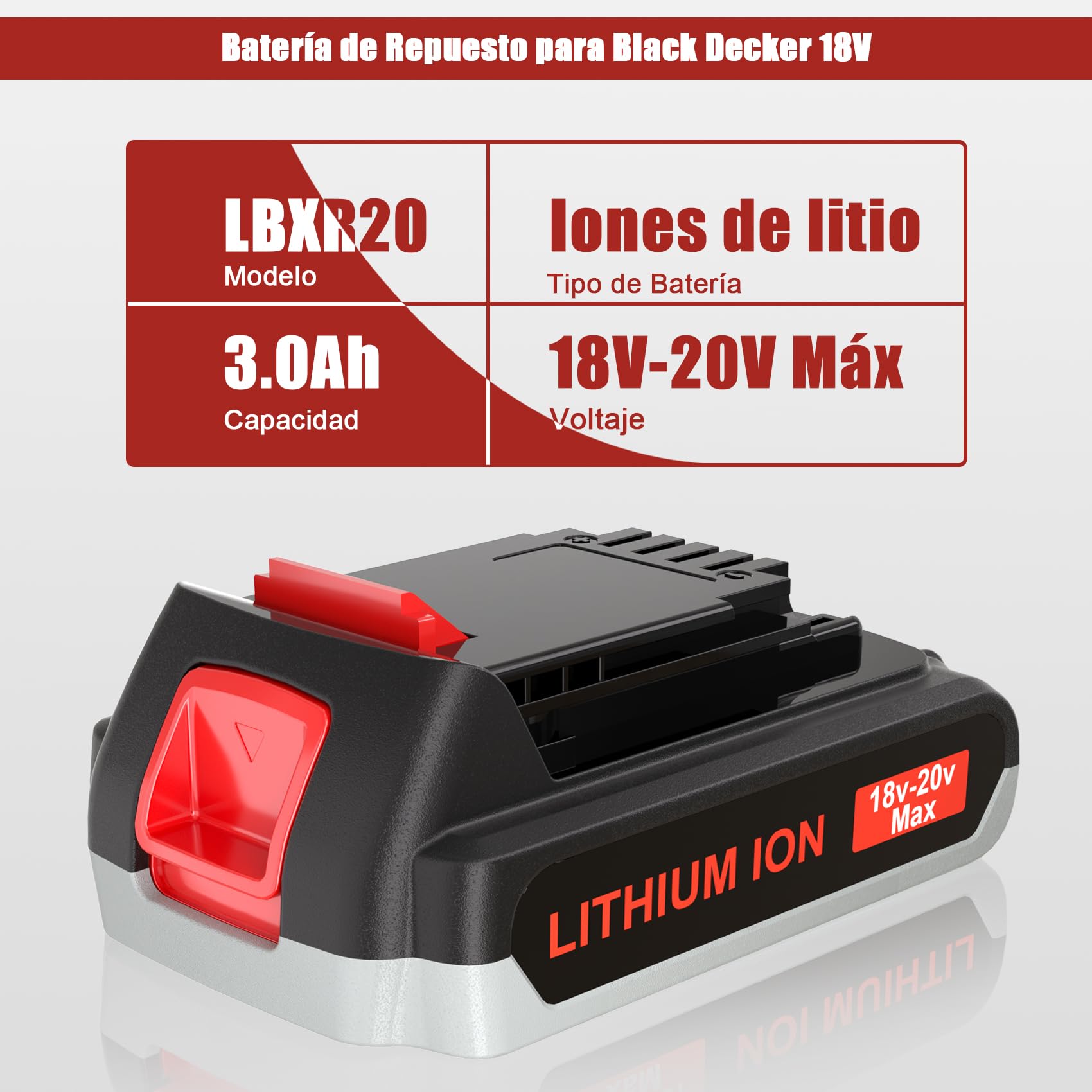 JYJZPB 2X 18V 3.0Ah Batería para Black Decker 18V Batería Litio BL1518 BL2018 LBXR20 LBXR2020-OPE LB20 LBX20 BL2018-XJ BL1518-XJ