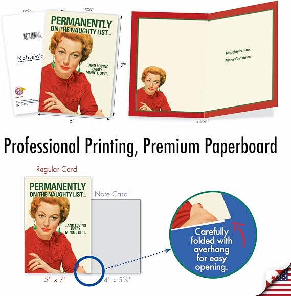 NobleWorks - Funny Merry Christmas Card with Envelope - Xmas Notecard for the Holidays - Permanent Naughty List 5987