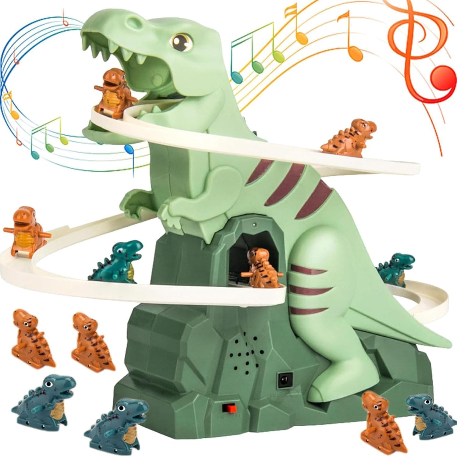 Asslye Dinosaurs Electric Dinosaur Chase Race Track Playset,Dinosaur Slide Track With Lights And Music,Electric Stair Climbing Toy,Slide Roller Coaster Toy,Christmas Dinosaur Race Tracks Game For Boys (3 Dinosaurs) Size 3