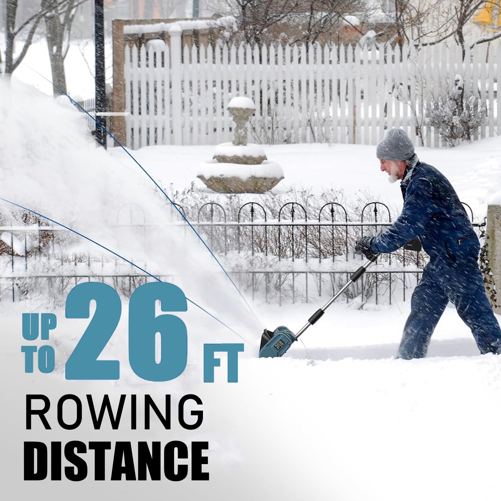 Spazzaneve elettrico, senza fili, pieghevole, con motore brushless per una rimozione efficiente della neve, distanza di lancio di 7,9 m, ideale per la pulizia invernale