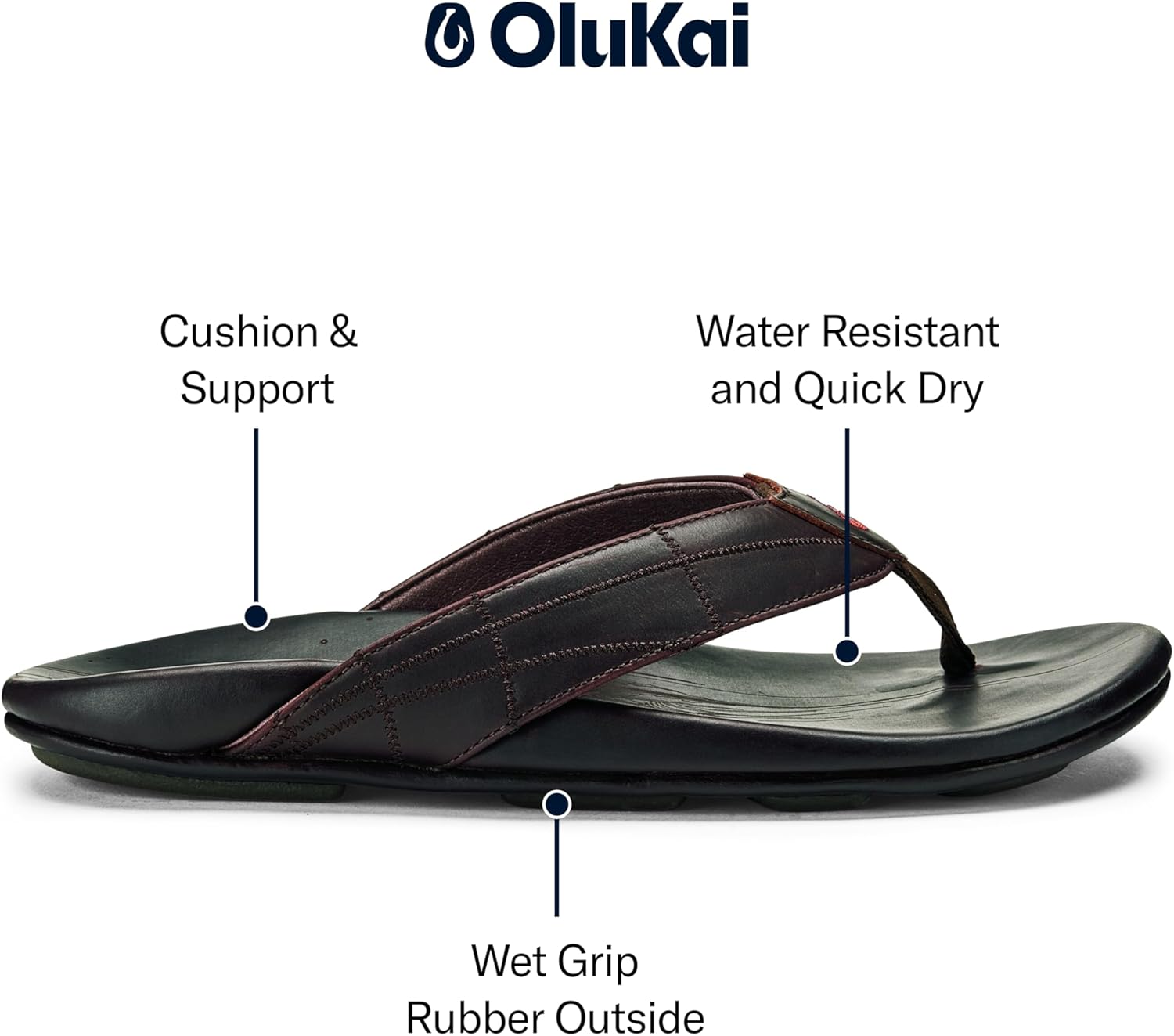 OLUKAI Hokule'a Kia Men's Leather Sandal, Full-Grain Leather, Non-Marking Rubber Traction Pads & Compression Molded Footbed - Image 5