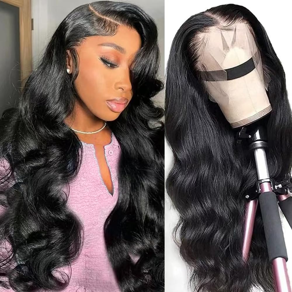 22inch Lace Front Wigs Human Hair 200% Density 13x4 HD Body Wave Lace Front Wig 100% Brazilian Virgin Human Hair Wigs for Black Women Pre Plucked Natural Color Glueless Wig