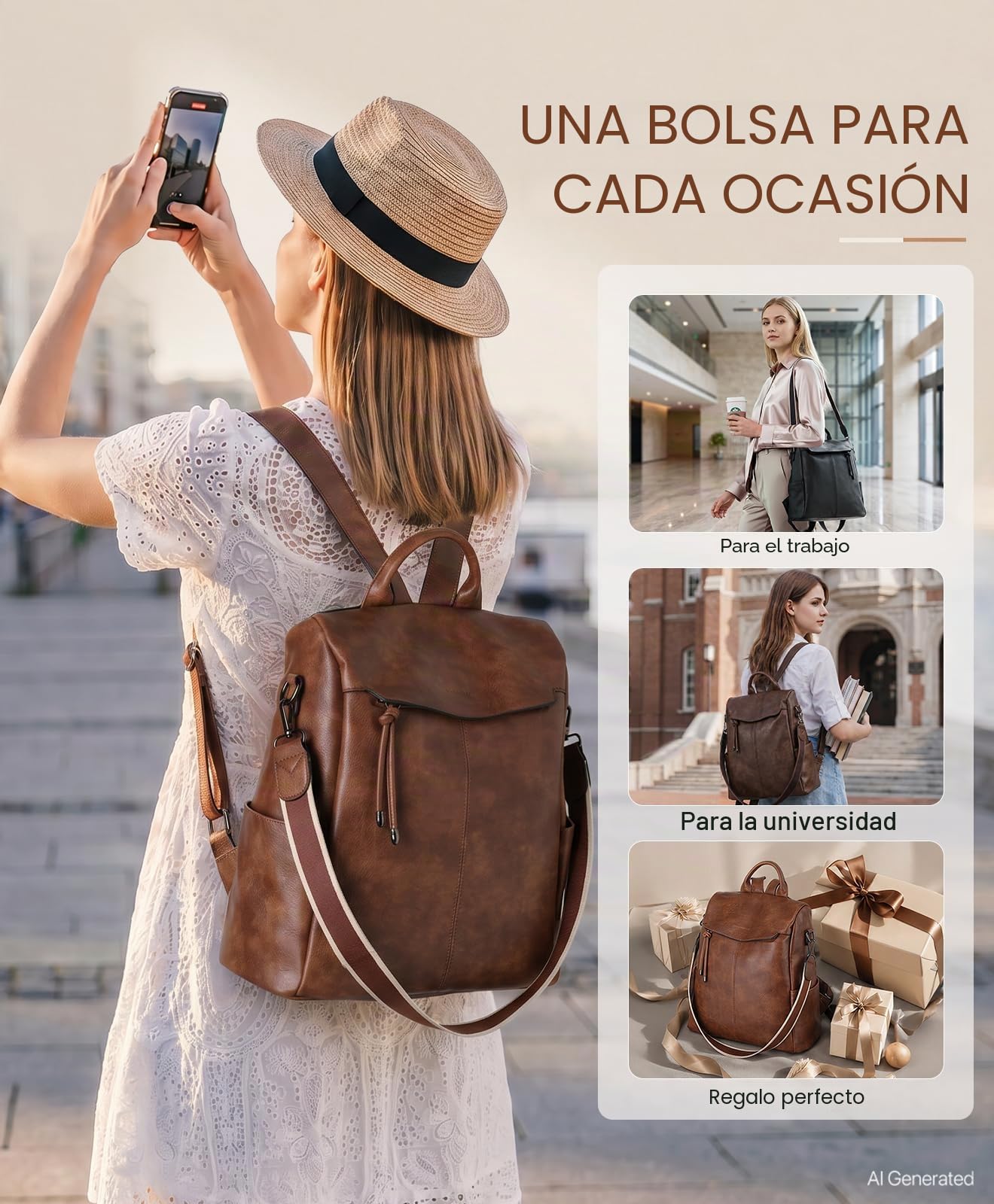 VX VONXURY Mochila Antirrobo Mujer de Cuero PU Mochila Mujer Casual Convertible Bolso Hombro Mujer para Escuela Viaje Trabajo