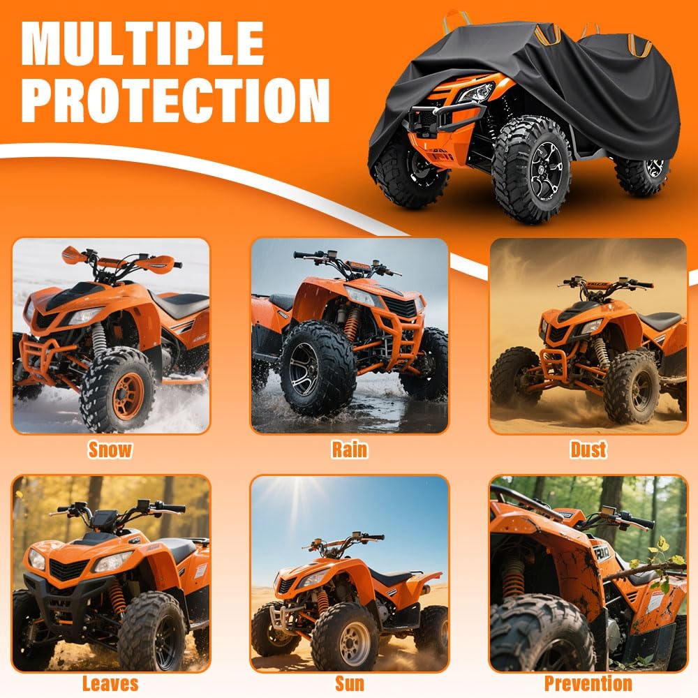 Blueshyhall Cubierta impermeable para quad ATV, protección UV, color negro, de tejido de poliéster 210D con tiras reflectantes y correas de hebilla (XXXL (256 x 110 x 120 cm)