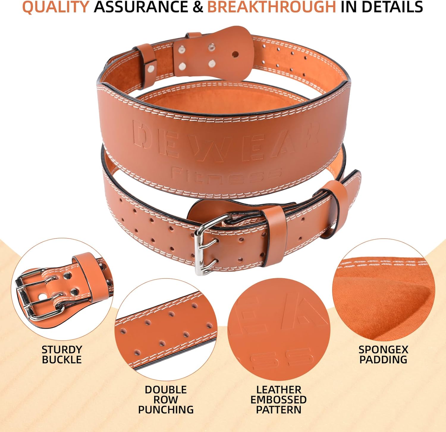 Leather Weight Lifting Belt, 4”& 6”Padded Lumbar Back Support, 10 Adjustable Holes, Gym Weight Belt Ideal for Deadlift, Powerlifting, Bodybuilding and Squat - Image 4