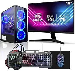 Computador Pc Gamer Completo RGB Intel Core i5 16GB SSD 1TB Kit Gamer Fonte 400W Monitor 19" Strong Tech