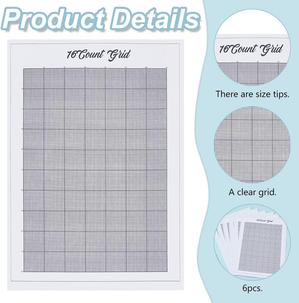 FREEBLOSS 6 Sheets 16CT Water Soluble Cross Stitch Graph Paper Dissolvable Embroidery Transfer Paper Wash Away Cross Stitch Blanks for Clothing Embroidery Repair, 8.3x11.7"