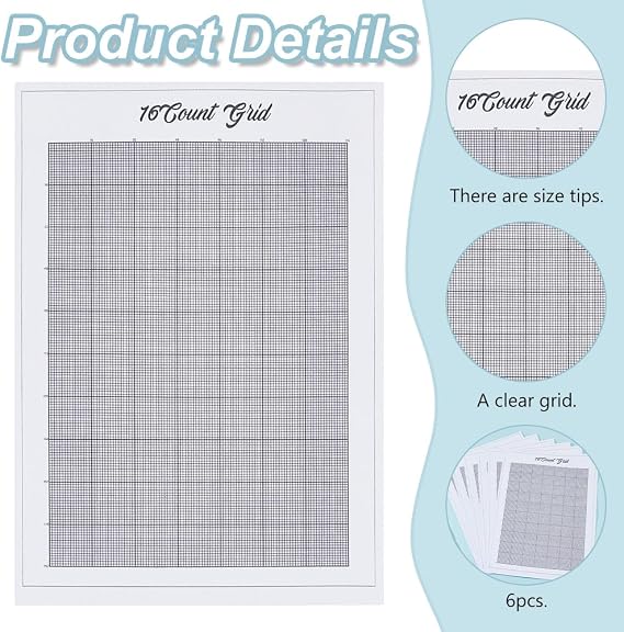 FREEBLOSS 6 Sheets 16CT Water Soluble Cross Stitch Graph Paper Dissolvable Embroidery Transfer Paper Wash Away Cross Stitch Blanks for Clothing Embroidery Repair, 8.3x11.7