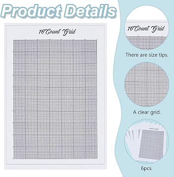 FREEBLOSS 6 Sheets 16CT Water Soluble Cross Stitch Graph Paper Dissolvable Embroidery Transfer Paper Wash Away Cross Stitch Blanks for Clothing Embroidery Repair, 8.3x11.7