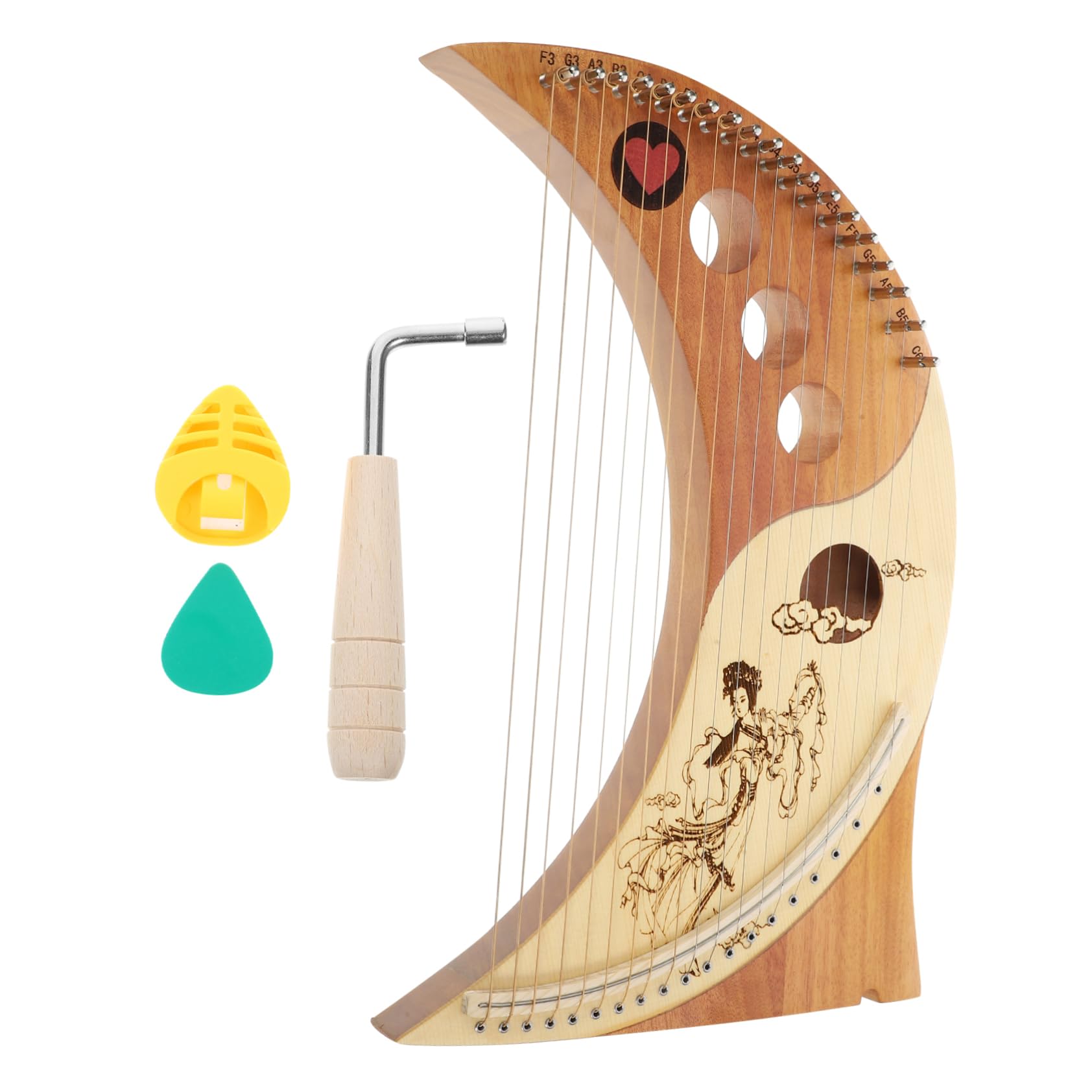 Mikinona Retro Massivholz Harfe mit 19 Metallsaiten aus Zedernholz Leicht und Tragbar für Kinder und Anfänger als Musikinstrument Zufällige Farbe