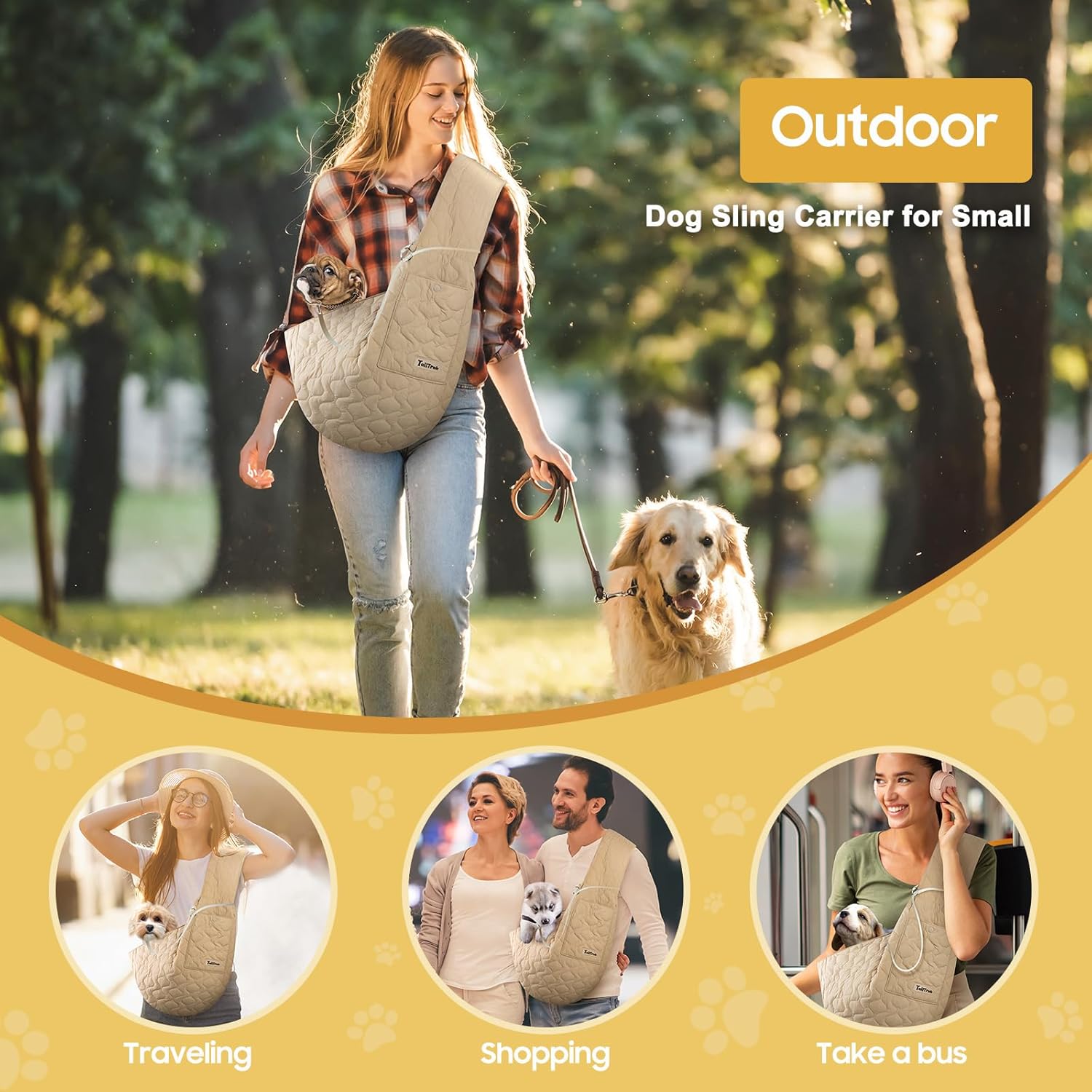 Dog and Cat Sling Carrier, Hands Free Pet Carriers Bag, Padded Adjustable Pet Soft Carrier with Adjustable Shoulder Strap, Travel Safety Harness Machine Washable for Small Dogs Cats Outdoor