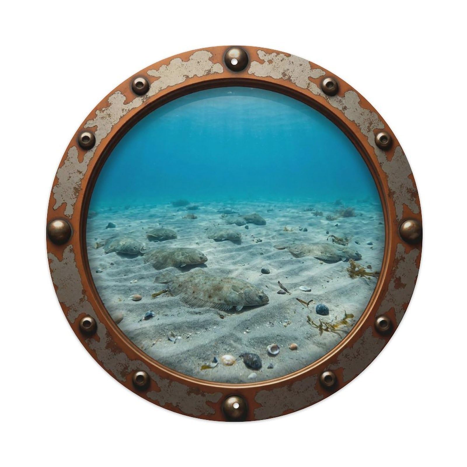 Gead 8X8inch Style Vintage Porthole Sole Fish Nautical Window View Metal Tin Sign