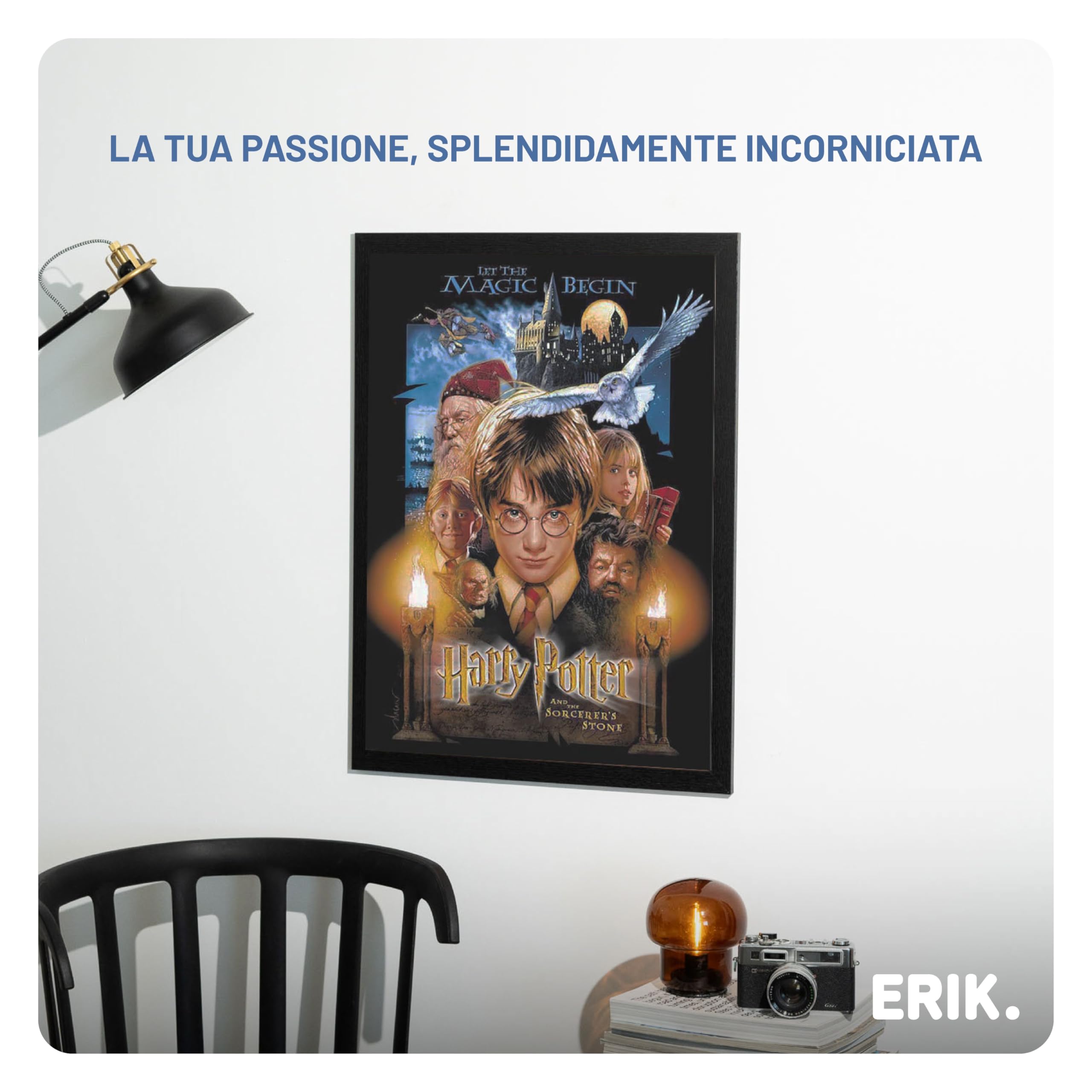 Grupo Erik Cornice 50x70 cm Nera - Portafoto da Parete in MDF Effetto Legno per Poster, Quadri o Puzzle | Cornice da Parete con Accessori per Appendere Inclusi e Packaging Protettivo