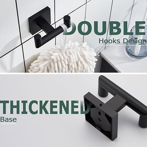 Miniatura 7 de KOKOSIRI Gancho para bata de baño, doble toallero, color negro mate para baño, cocina, montaje en pared, paquete de 3 unidades, acero inoxidable