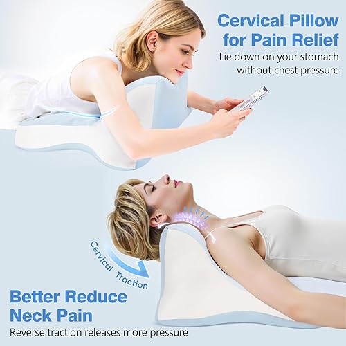 Miniatura 7 de Almohada de lectura para mentir, inclinarse y propensa, almohada de espuma viscoelástica de contorno, almohada cervical ergonómica para aliviar