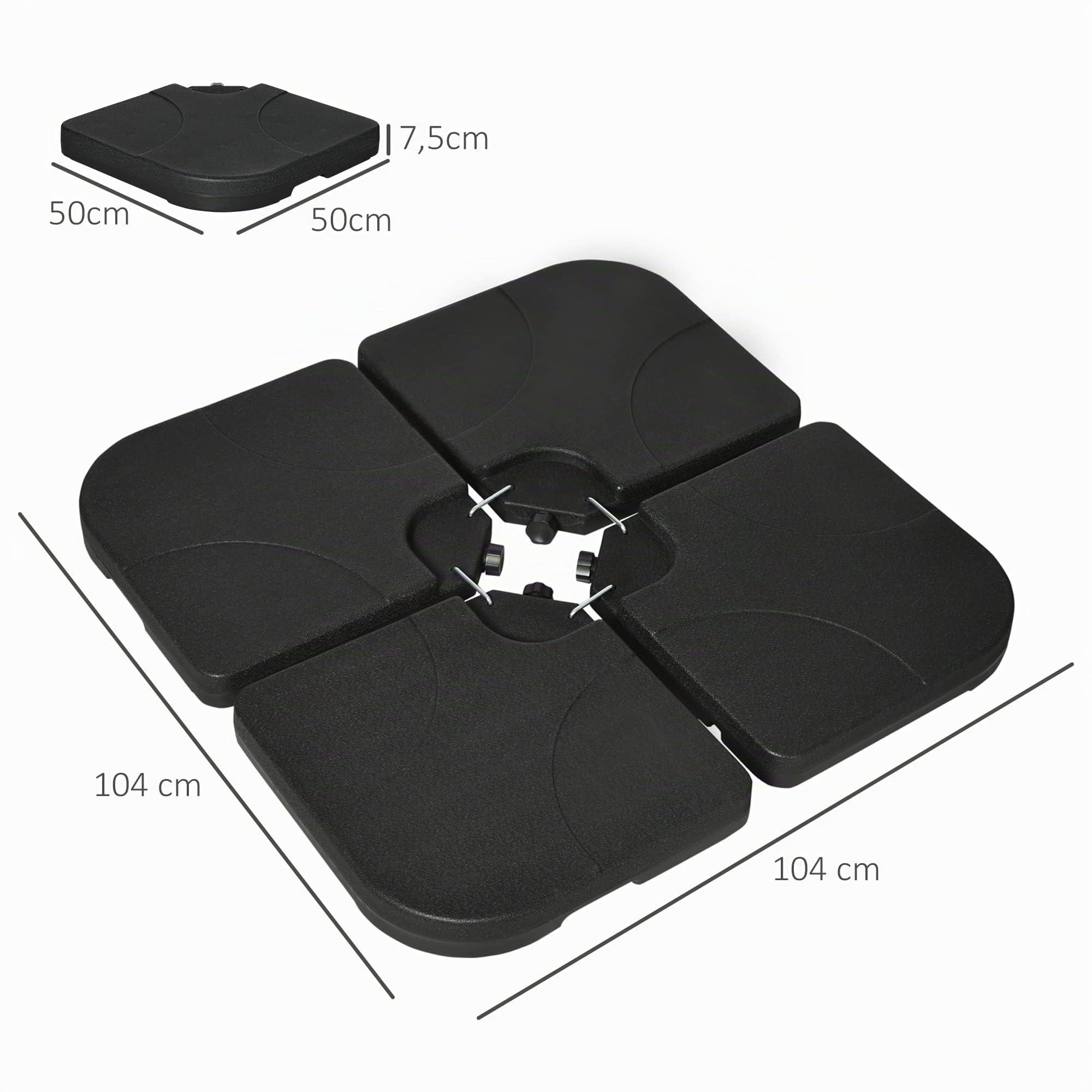 Outsunny Peso para Base de Sombrilla Rellenable para Base Cruzada Negro | 4 Piezas, para Sombrilla Excéntrica Cuadrado, Agua 15 L, Arena 19,5 kg