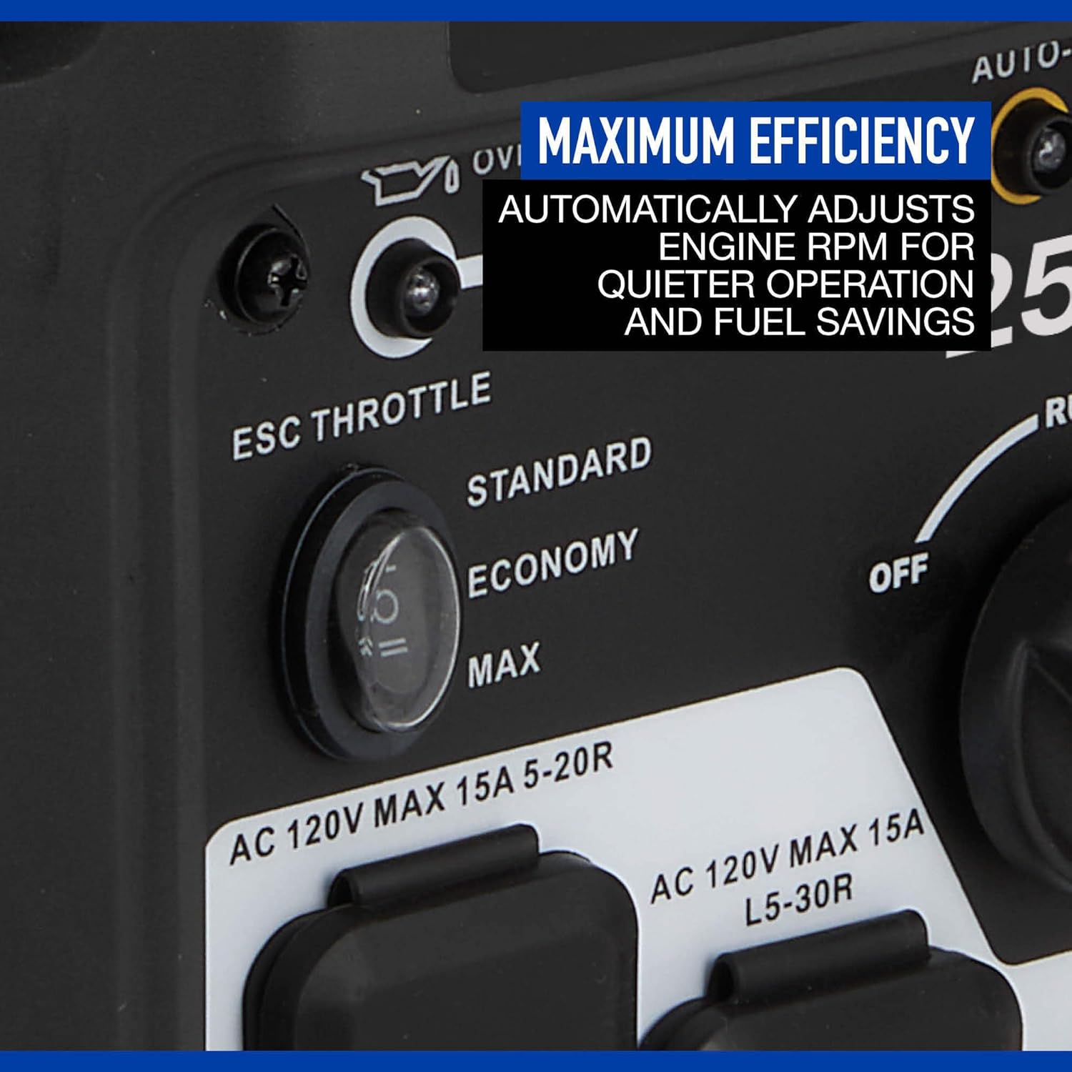 The Powerhorse D2500iS Inverter Generator operating outdoors, connected to an electrical device.