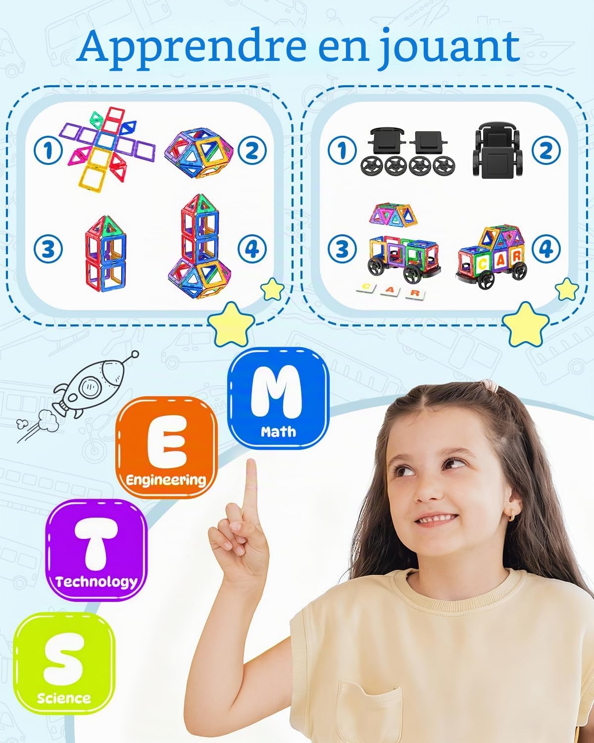 Theefun Construction Magnetique Enfant 136 Pièces, Blocs de Construction Magnétique Jeux de Construction Magnetique pour Garçons et Filles Créatif et éducatif pour Enfants de 3 4 5 6 7 Ans