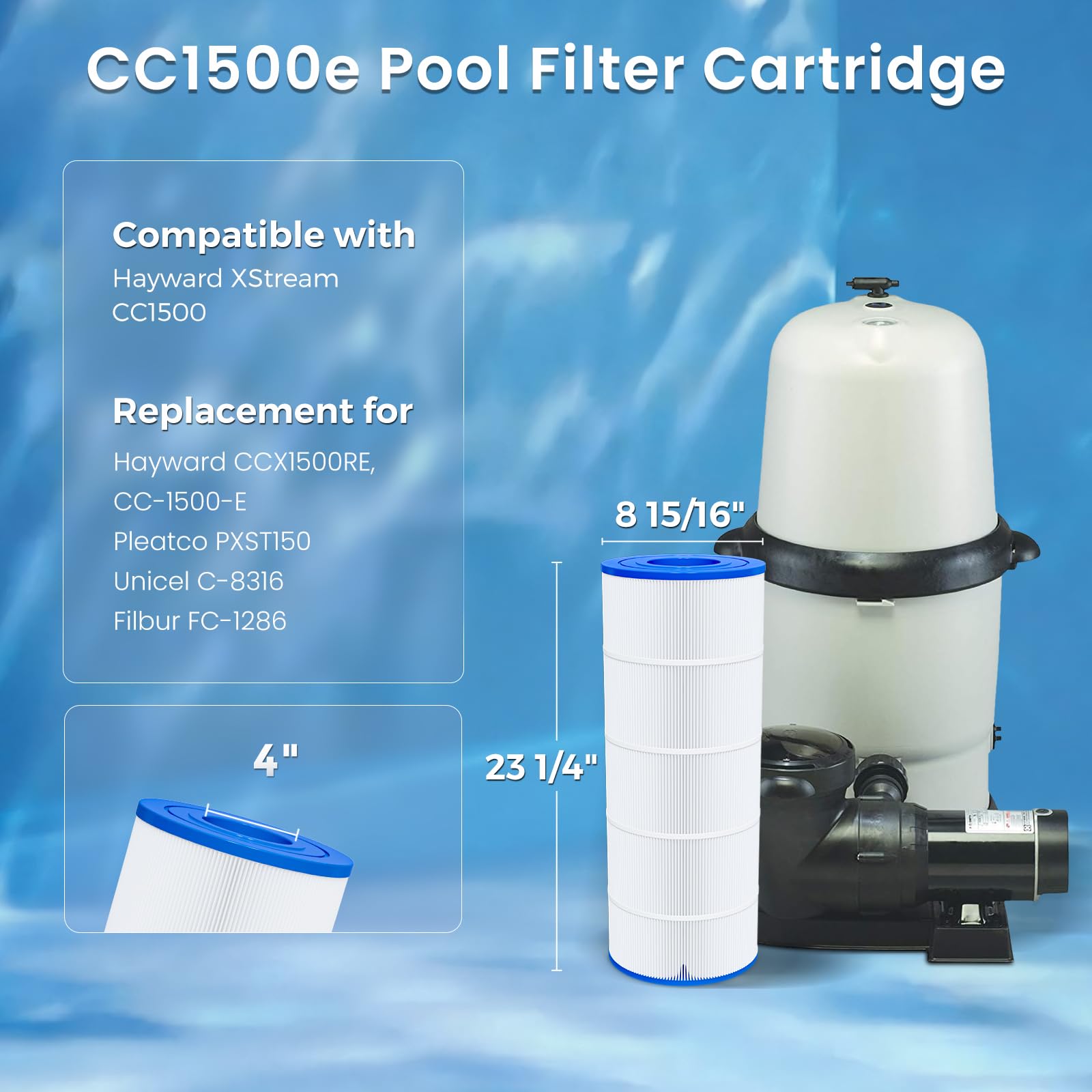 Future Way CC1500e - Cartucho de Filtro de Piscina de Repuesto para Hayward XStream CC1500, reemplaza Hayward CCX1500RE, Pleatco PXST150, Unicel C-8316, 150 pies Cuadrados