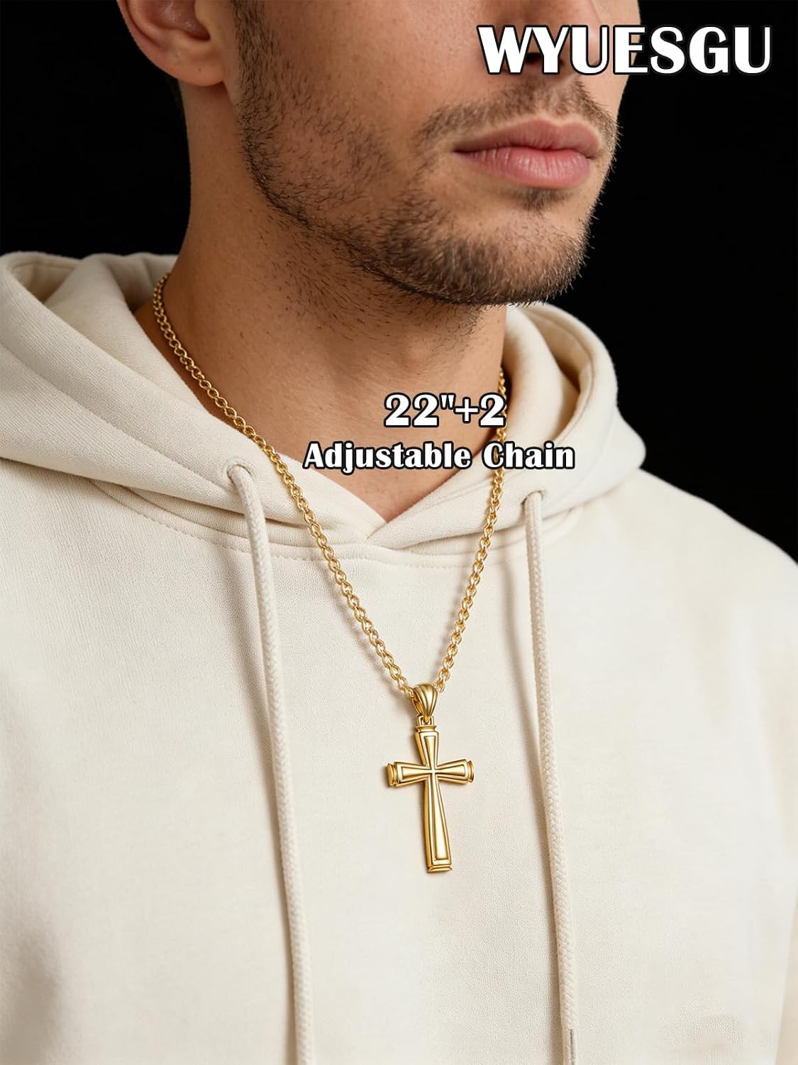 Cross Necklace for Men Faith 14K Gold Jewelry Christian Religious Baptism First Communion Necklace Anniversary Birthday Gifts for Husband, Boyfriend, Father