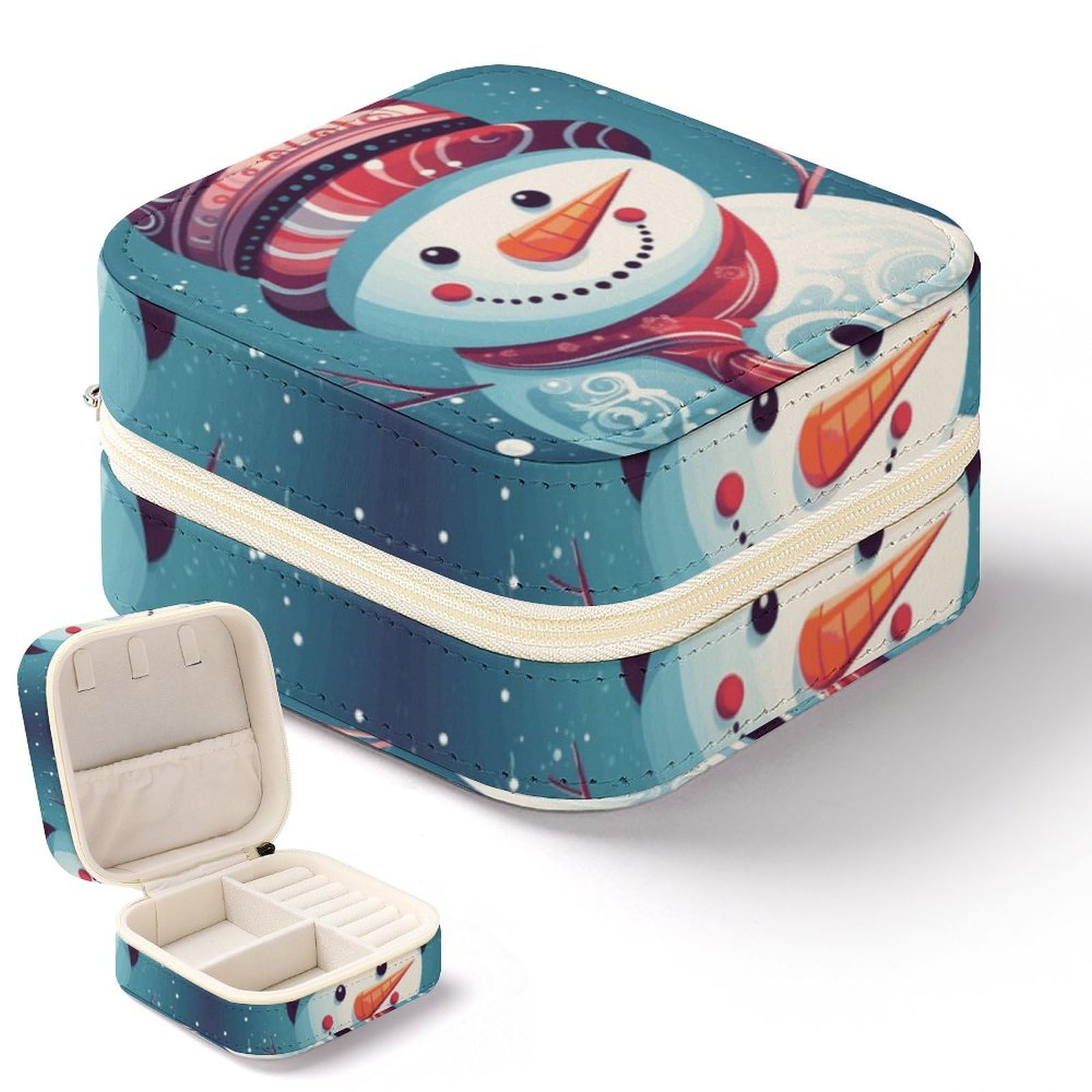 Boîte à bijoux imprimé bonhomme de neige, le cadeau de Noël idéal