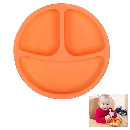 KARP Toddler Plate, Divided Suction Plates for Baby, 100% Food Grade Silicone Baby Plates, Non-Slip, Microwave & Dishwasher Safe (1Qty, Assorted Color)