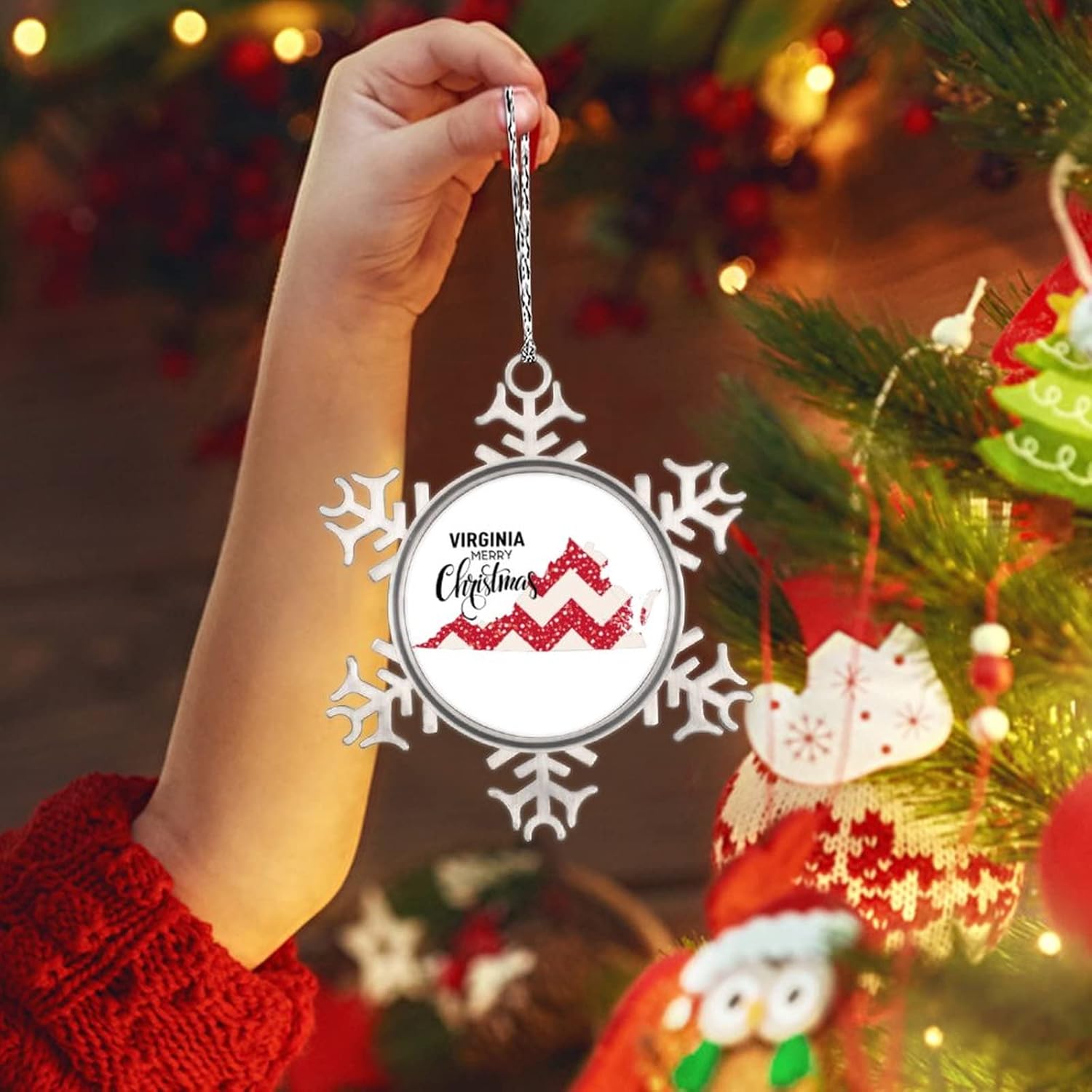 Snowflake Ornaments Virginia Home State Personalized Christmas Ornaments 2022 Merry Christmas Christmas Tree Ornaments Metal Souvenir Xmas Tree Hang Pendant Exchange Long Distance Gift 3 Inch
