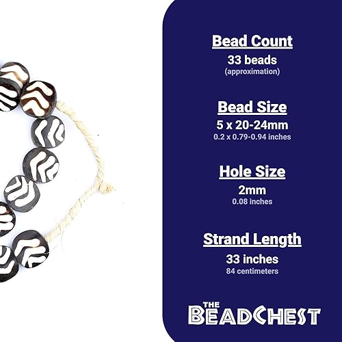 Miniatura 4 de TheBeadChest - Cuentas de hueso de batik con flecha lateral de 0.866 pulgadas, 0.866 pulgadas, Kenia africana en blanco y negro, plano, agujero