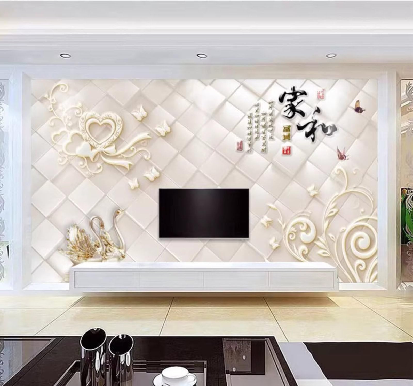 Three Dimensional Upholstered Relief Minimalist Swan 3D Wallpaper Easy Install Feature Office Living Room Sofa Bedroom TV Background Wall Decoration-250cm×170cm