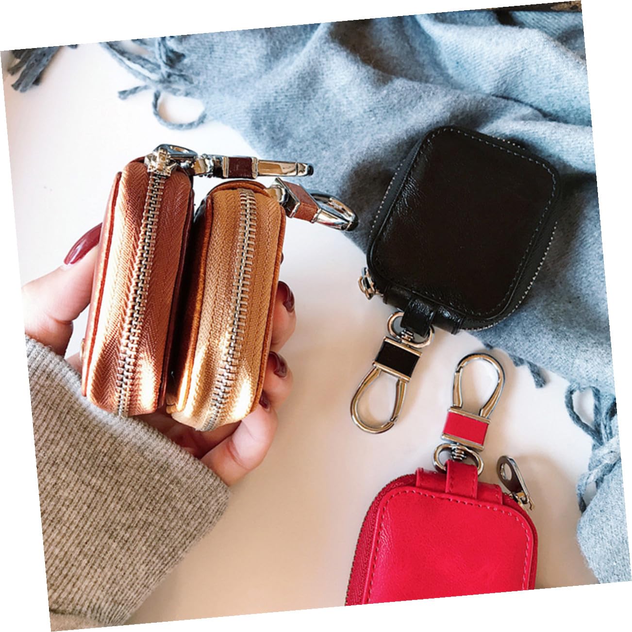 DOITOOL 3 Piezas Estuche De Cuero para Auriculares Funda De Silicona para Auriculares Cubrir Protector De Inalámbricos Caso De Rojo Bolsa con Cierre PU