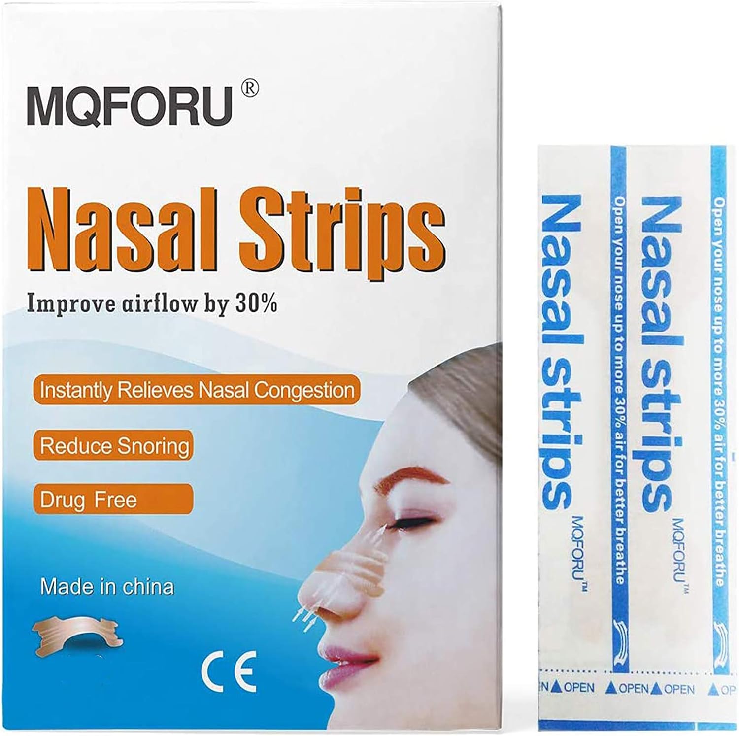 MQFORU 50ct Large Better Breathe Nasal Strips to Reduce Snoring, Drug-Free, Works Instantly to Improve Sleep, Relieve Nasal Congestion Due to Colds & Allergies, Large (66mm*19mm)
