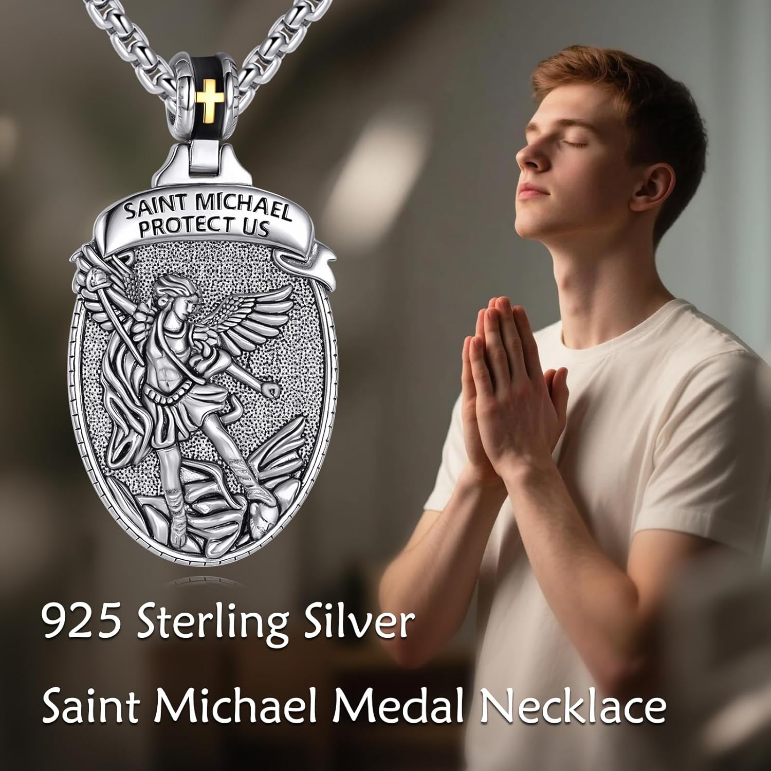 Patron Saint Michael Medal Necklace 925 Sterling Silver Saint Medals Amulet Pendant Religious Jewelry for Men Women - Image 6