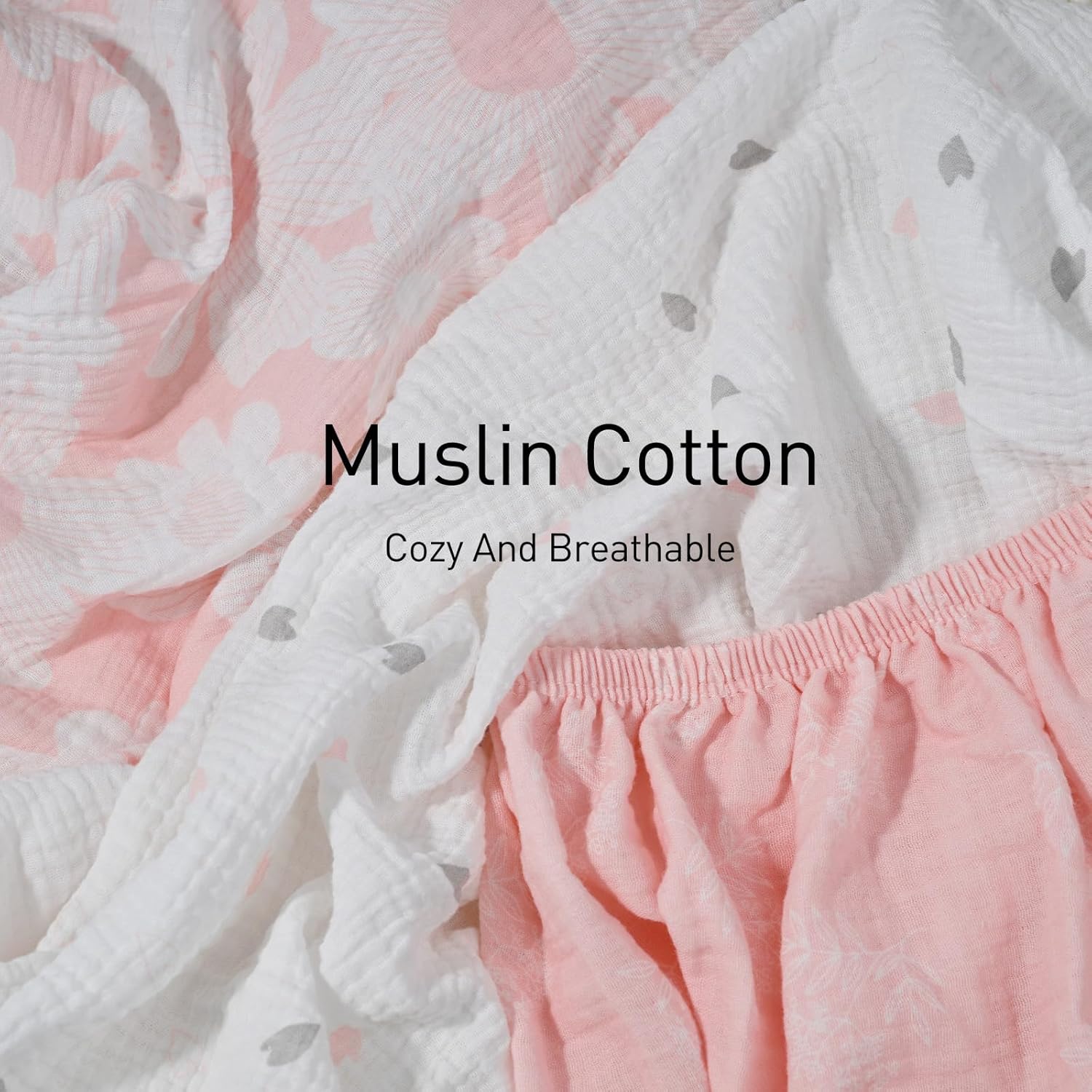 Gllquen Baby Muslin Bassinet Sheets 3 Pack, Breathable Elastic Cozy Fitted Cotton Bassinet Mattress Sheet for Baby Boy Girls, Fit for Hourglass Oval Rectangular Cradle Pad Sheets 33"x17" (Pink) - Image 4