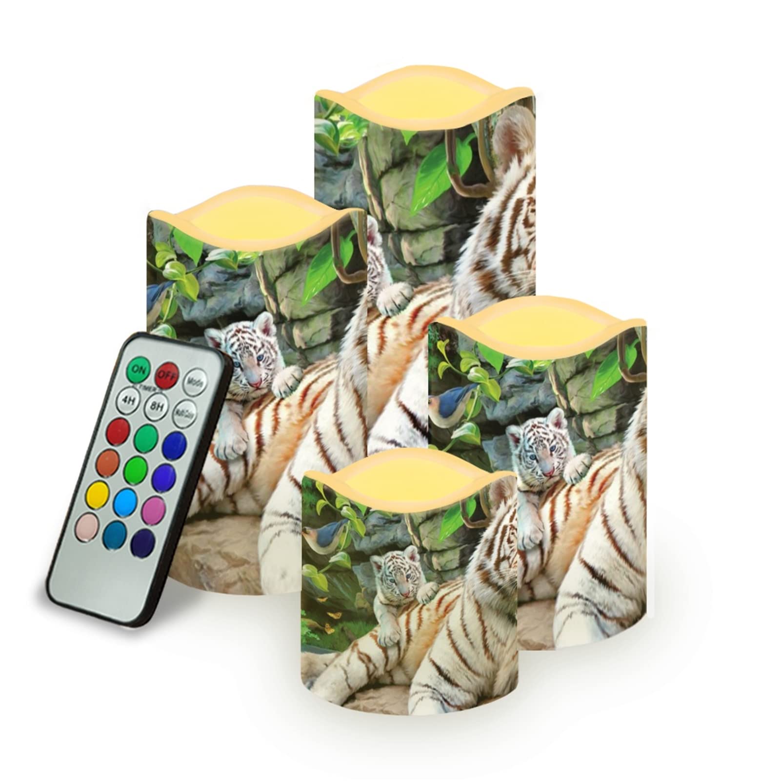 Kuiaobaty Tiger Print Led Candles Flickering Electric for Home 6 Inch Flameless Illusion Candle Animal Pattern Restaurant Table Lights