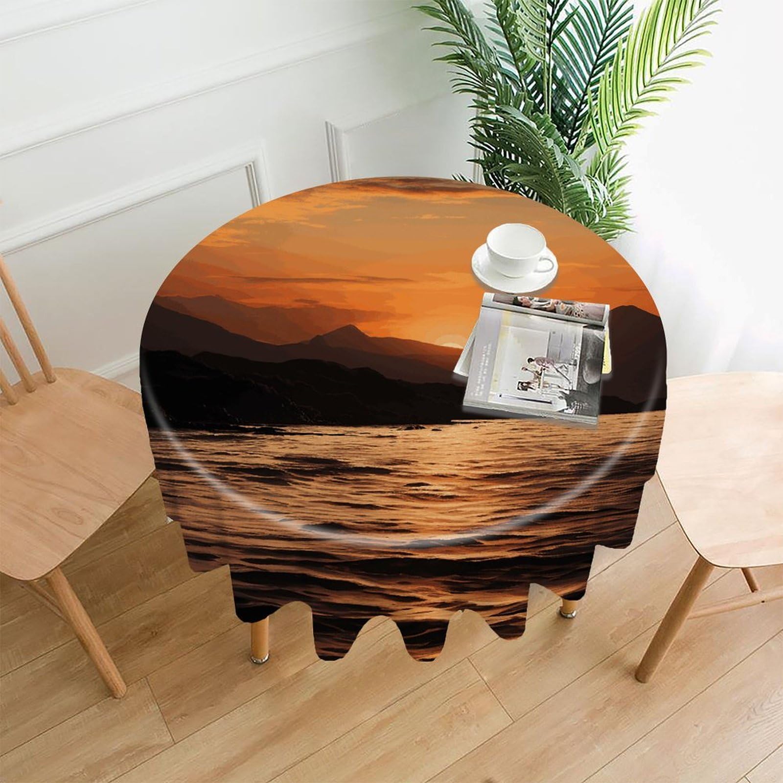 MUSM 60 Inch Mountain and Water at Sunset Round Tablecloth Wipeable Washable Table Cover for Kitchen and Dining Room Decorative Table Cloth for Party Holiday Picnic Outdoor