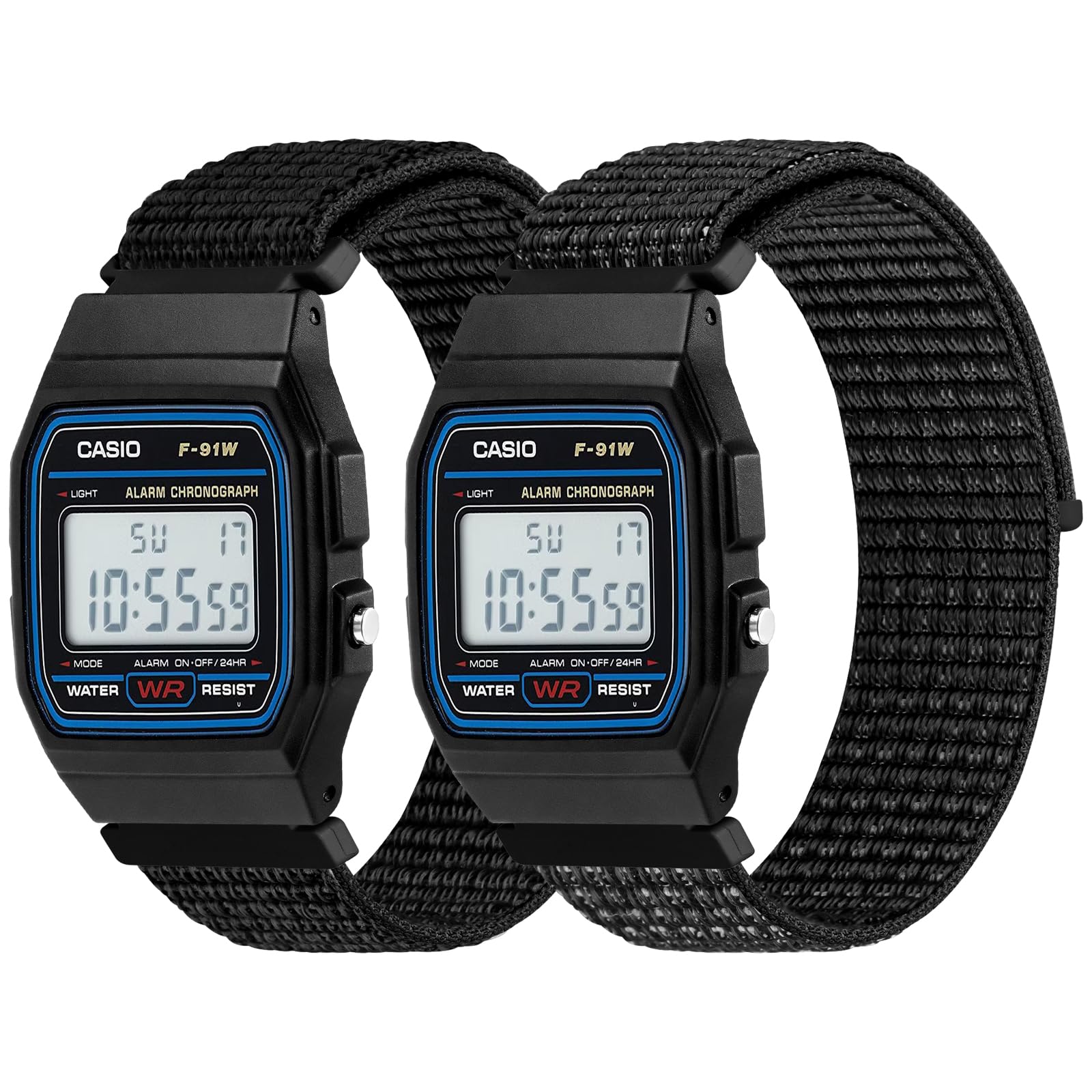 2 Pack Nylon Bands Compatible with Casio F-84/F-91W/F-94/A158/A168, Casio F-105/F-108, Solo Loop Soft Strap for Casio AE-1000 Series