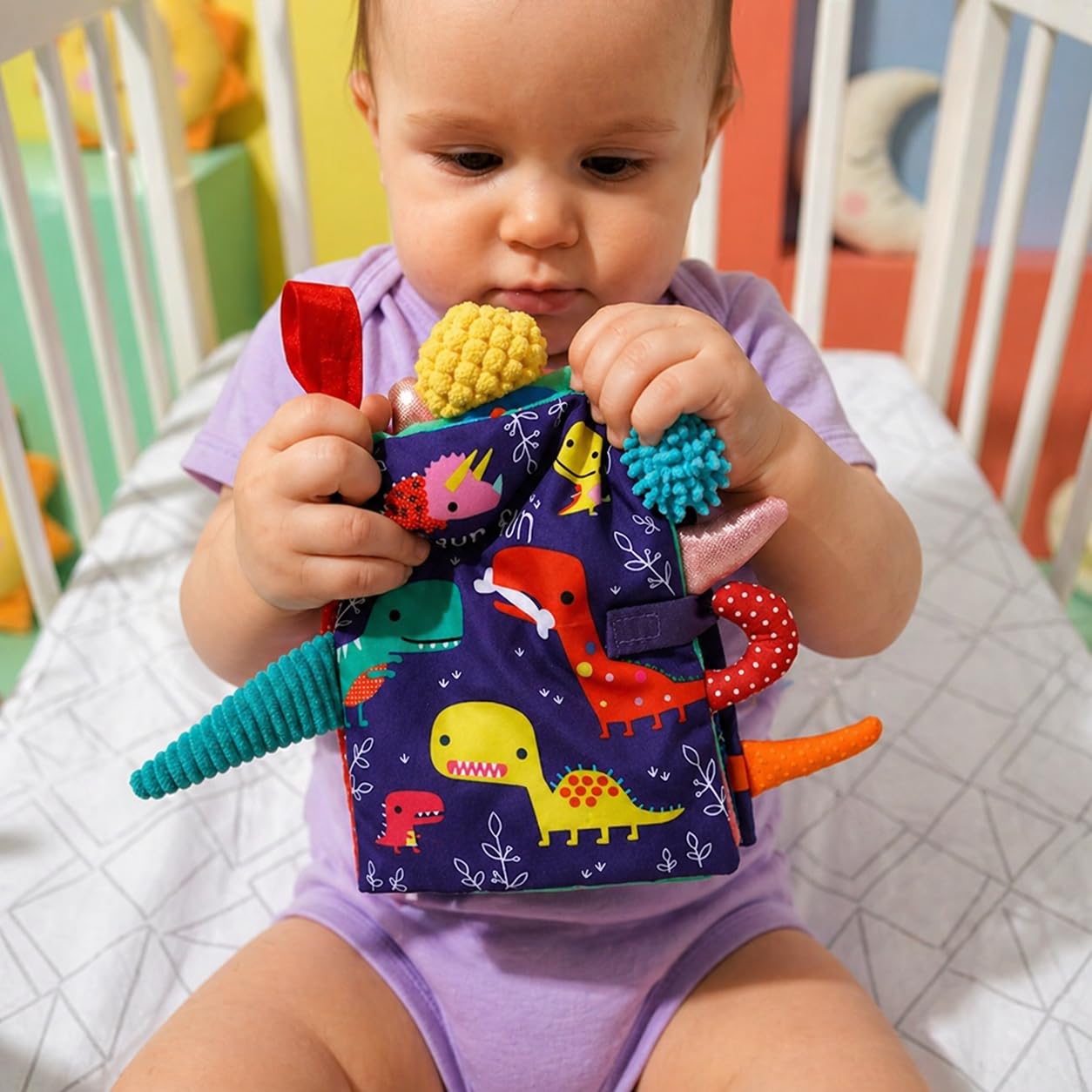 HAPPYTOYSMX | Libro Sensorial de Tela | Estimulacion Temprana | Didactico | Bebe | Desarollo (Dinosaurios)