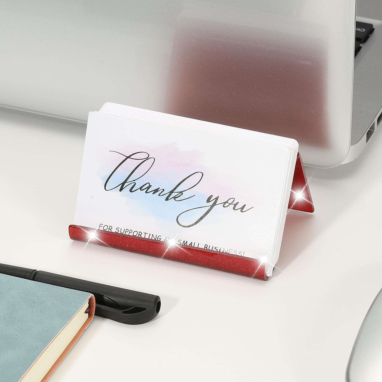 PATIKIL Business Card Holder for Desk Acrylic Business Card Holders Shine Card Stand Organizer Cards Display for Office Exhibition Red - Image 4