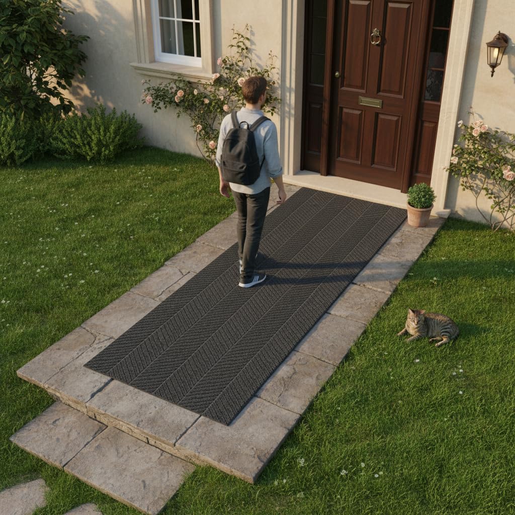 UHOUSEST Door Mat 80x200cm, Non Slip Washable Indoor Outdoor Door Mats, Dirt Trapper Floor Mat with TPE Backing, Edge-Free Grey Doormat for Oversized Hallway, Warehouse Entrance