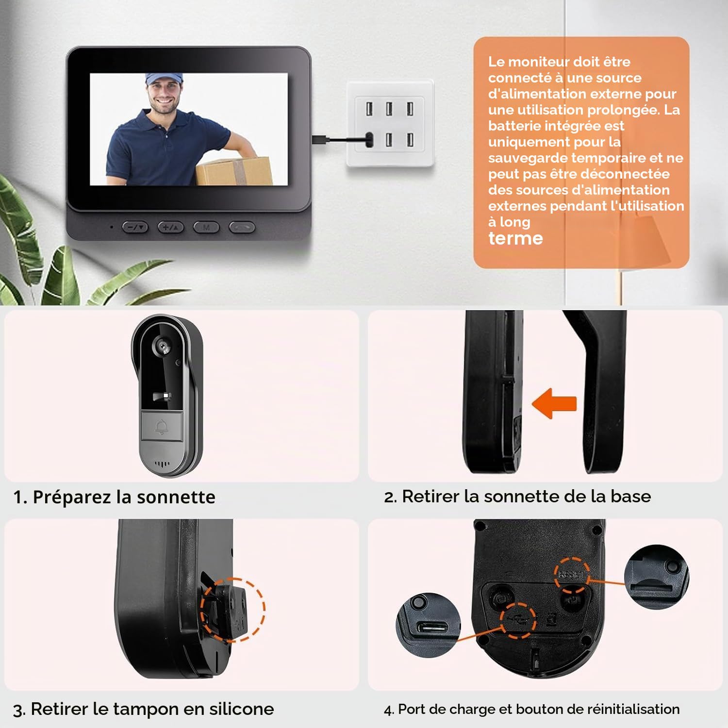 Sonnette sans Fil Exterieur Etanche 1080P Étanche Visiophone Vidéo Extérieur avec Écran 4.3" et Vision 170° Sonnette sans Fil avec Vision Nocturne Interphone Vidéo pour Maison Interphone sans WiFi/APP
