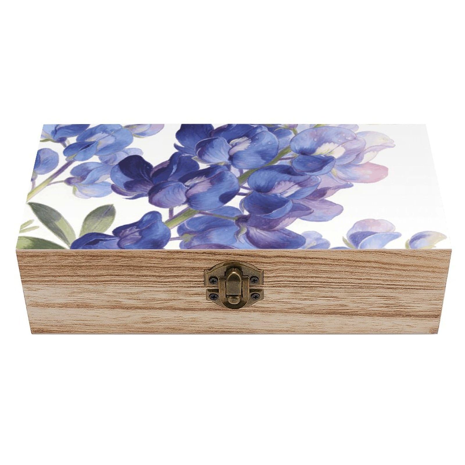 LZQPOEAS Indigo Bloom Wooden Storage Box Small Decorative Box with Hinged Lid Handmade Elegant Keepsake Storage Box for Jewelry, Photos, Trinkets, Letter Gifts, Small Heirlooms