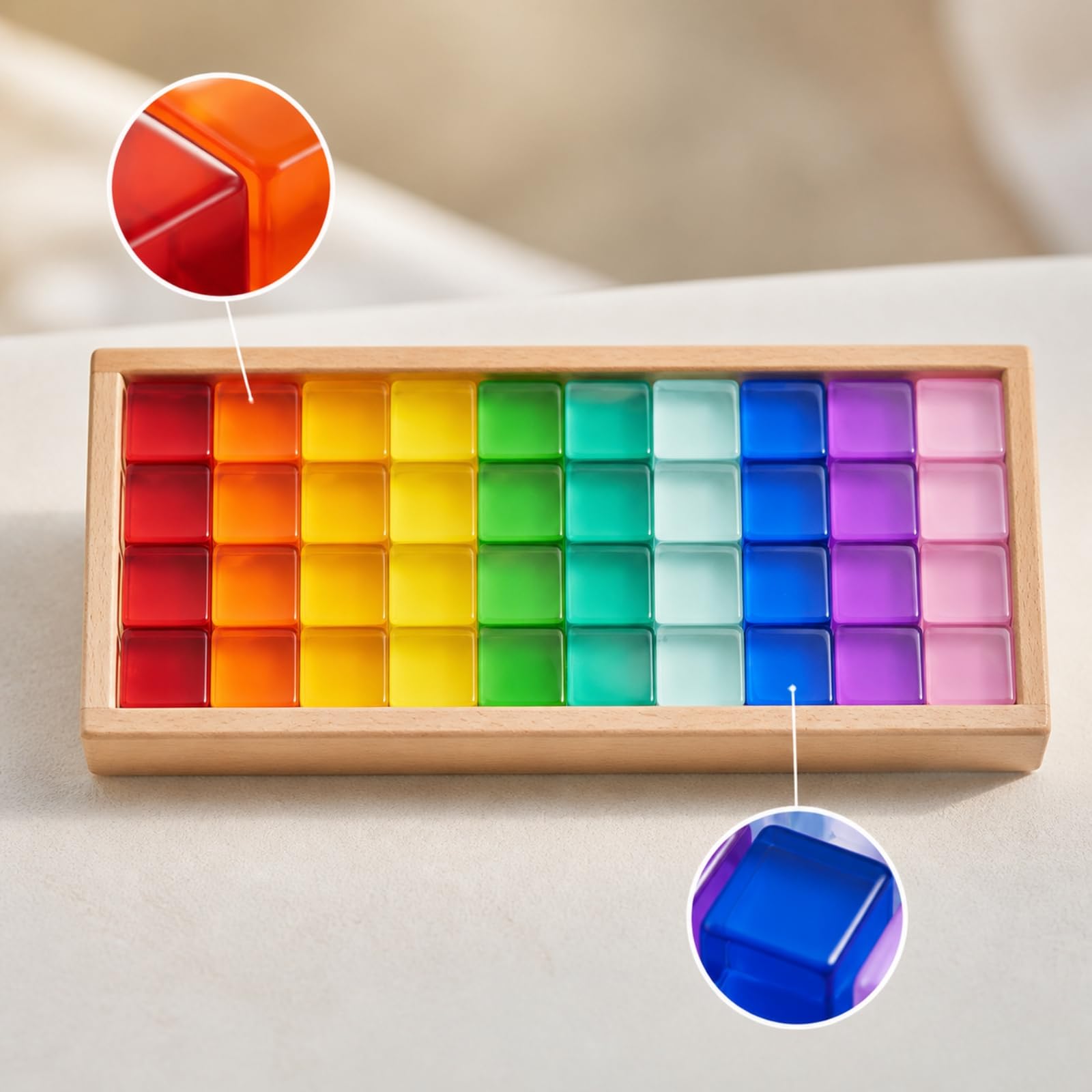 40 Pezzi Sensoriali con Vassoio in Legno Sicuro Set di Blocchi Sensoriali Sensoriale Giocattolo Educativo per Sale Giochi