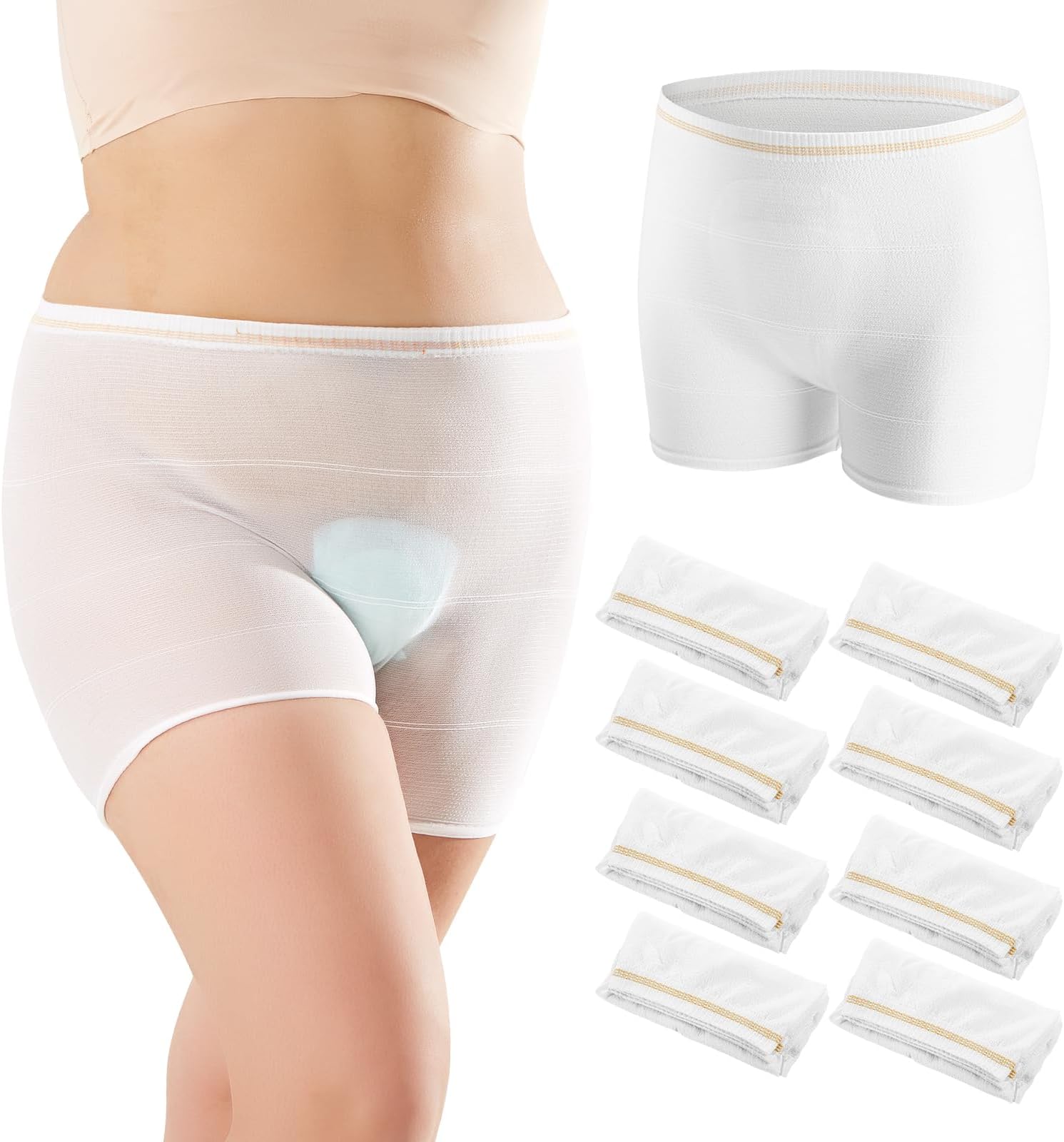 HANSILK Mesh Underwear Postpartum 8 Pack High Waist Hospital Mesh Panties Breathable,Delivery Post Surgical Recovery C-section Underwear, White, XX-Large