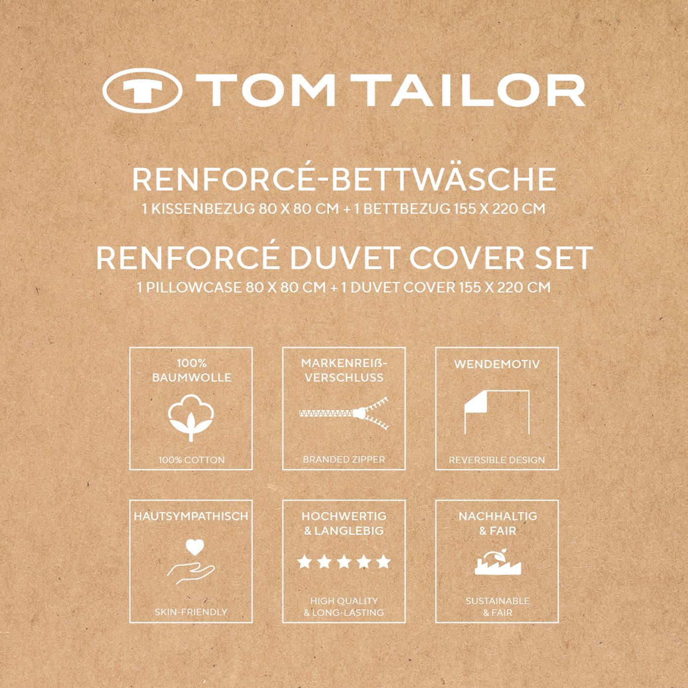 Herding TOM Tailor Bettwäsche Medium Stripes Dark Navy & Cool Blue, 80 x 80 cm + 155 x 220 cm, 100% Baumwolle/Renforce, mit Wendemotiv und farbigem Markenreißverschluss