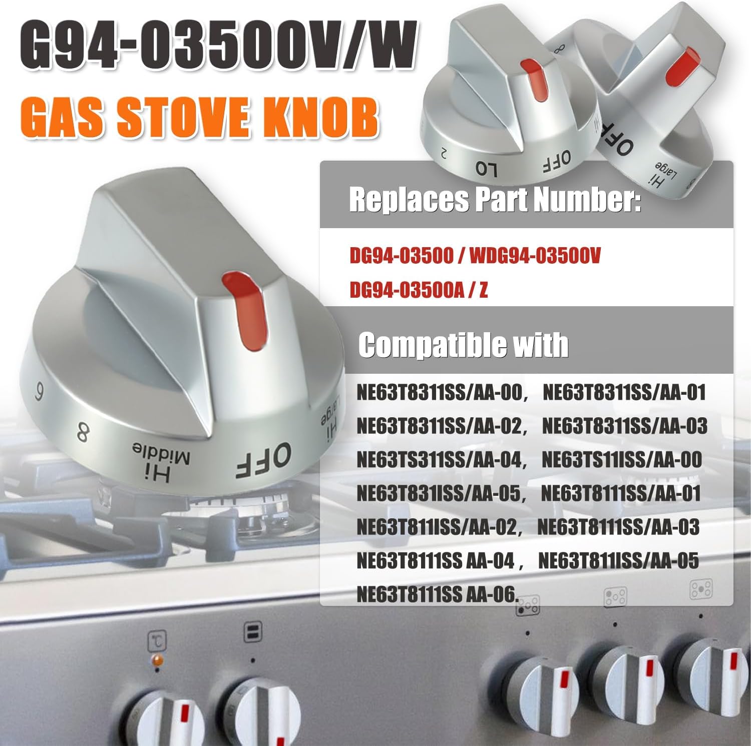 DG94-03500V DG94-03500W DG94-03500A/Z Range Burner Dial Knob Range Oven Knob Compatible with Samsung Electric Stove NE63T8111SS NE63T8311SS NE63BG8315SS