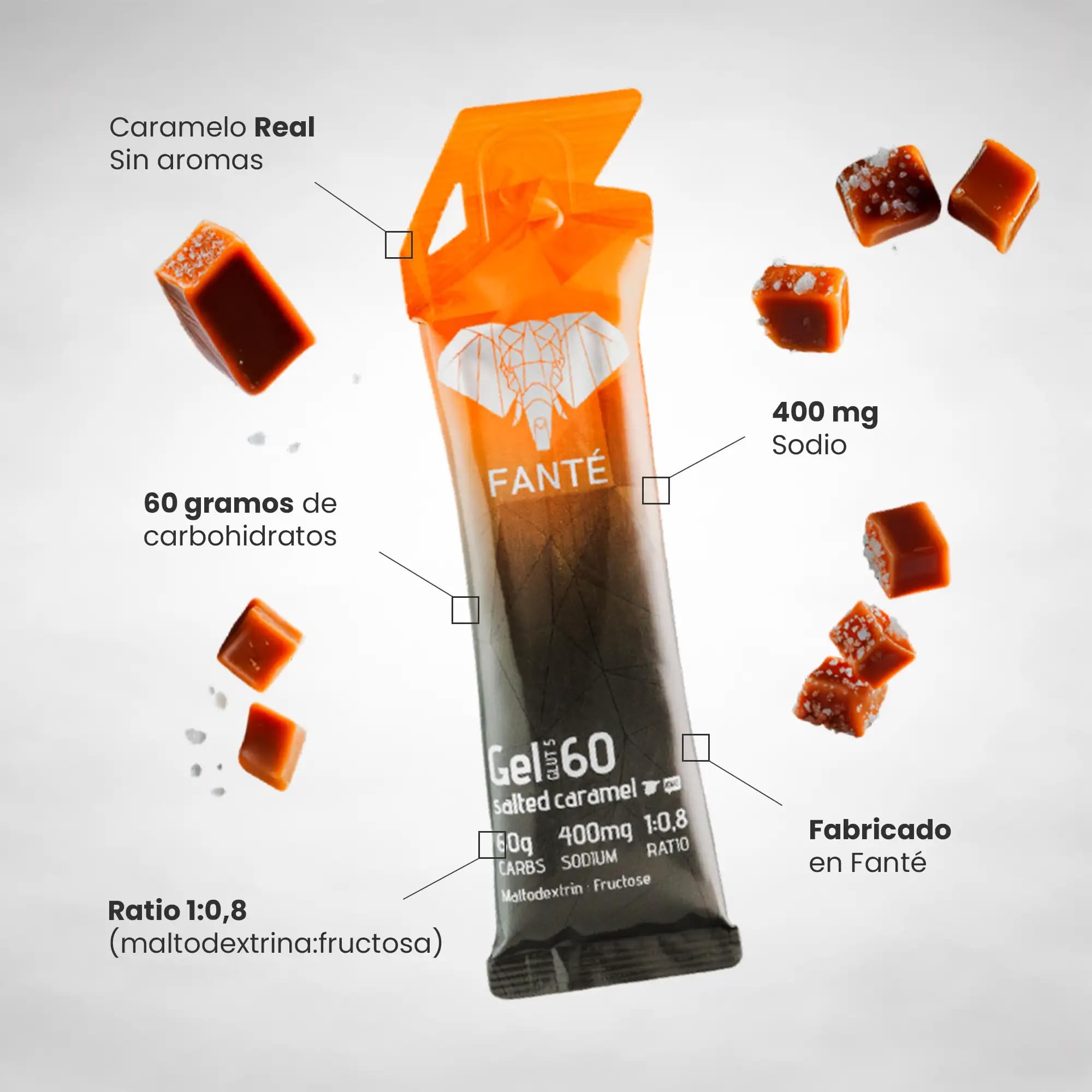 FANTÉ Gel Energético Sabor Caramelo Salado 60 g | Carbohidratos para Running, Ciclismo y Deportes de Resistencia (6)