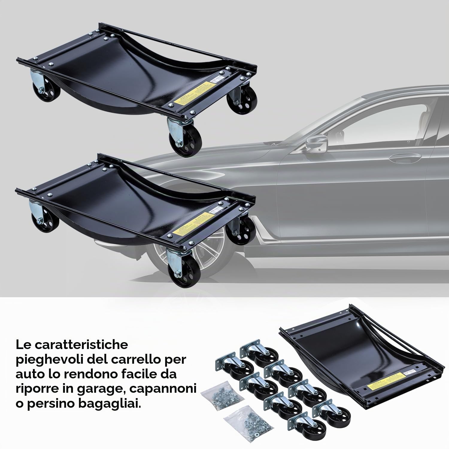 KATSU Tools 2 Pezzi Carrello Sposta Auto Sottoruote Carico 1,5 Ton Pedana Carrello Sposta Auto Ausilio di Manovra Posizionatore per Veicoli